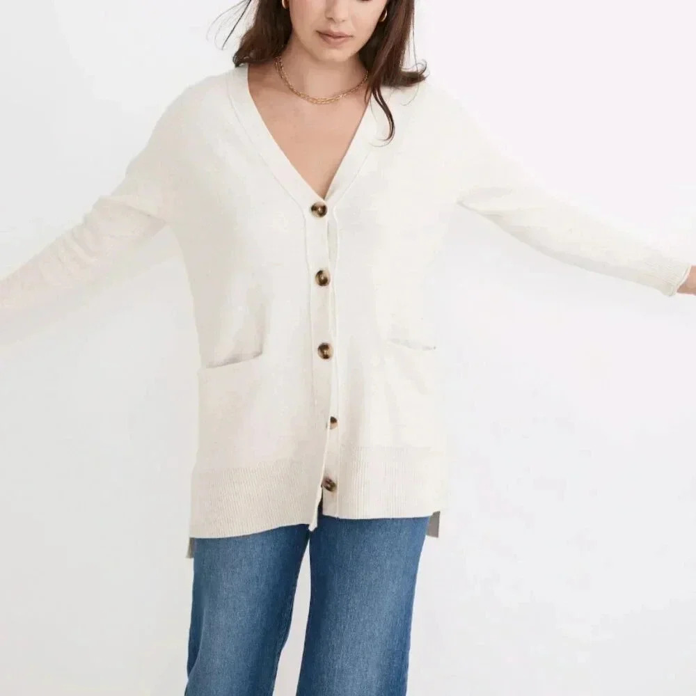 Madewell Miller Cardigan Sweater in Heather Coconut White Size XXS